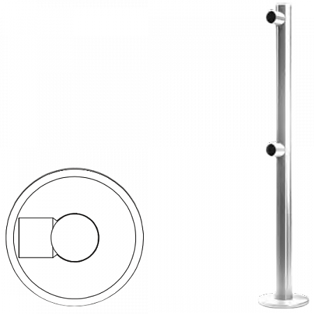 Стойка ограждения односторонняя с отверстием под фиксатор, 2 муфты и отверстие слева (антик серебро, черный)